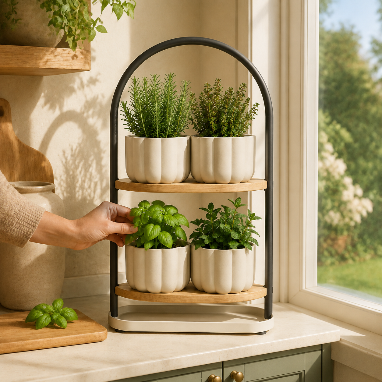 Cedarivia GroveArc Indoor-Outdoor Herb Stand styled setting